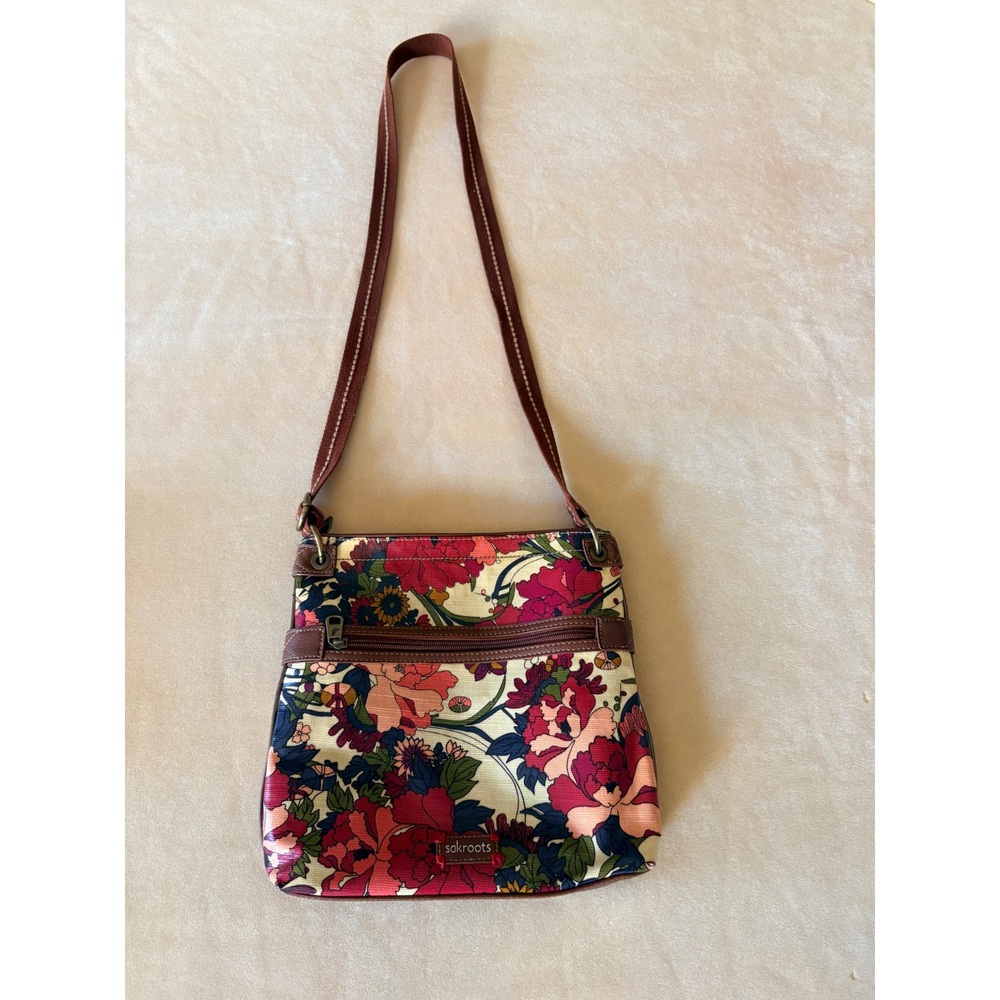 Sakroots Artist Circle Floral Coated Canvas Crossbody Bag Red Blue